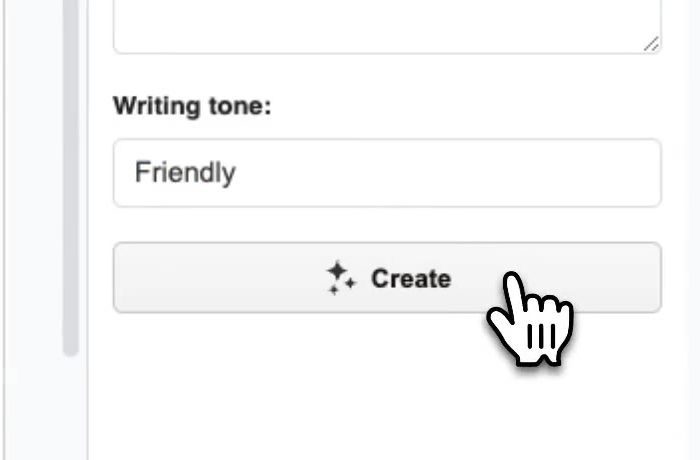 WriteMate's Writing tone box set to Friendly, above the Create button
