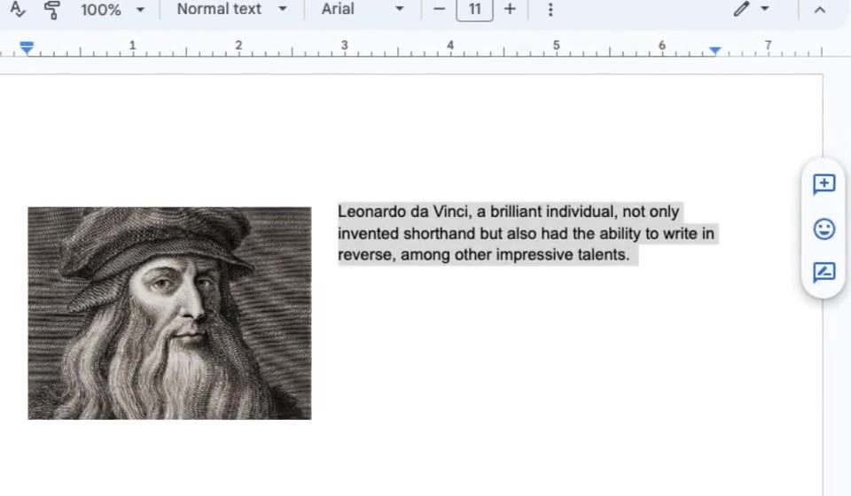 The rewritten sentence about Leonardo da Vinci in the Google Doc